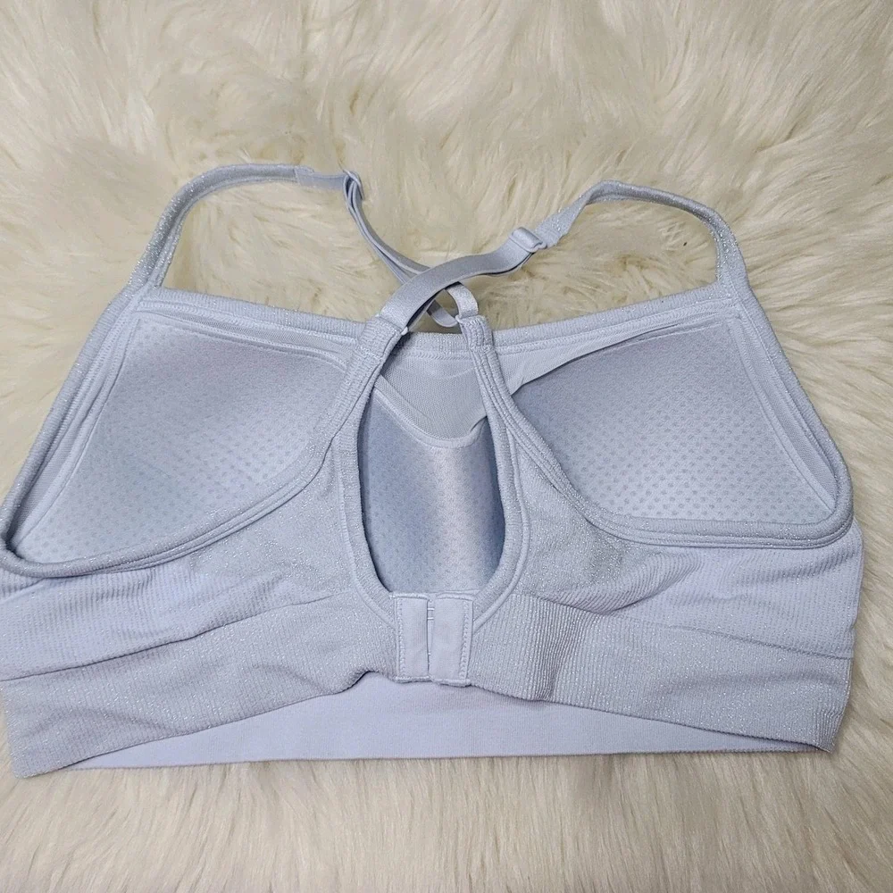 VS PINK Victoria's Secret Seamless Strappy Sports Bra M Silver Shimmer Glitter